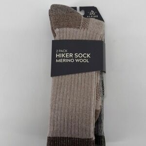 Alpine Design Mens 2 Pack Merino Wool Hiker Socks Brown Grey Large 9-12 ADM14639